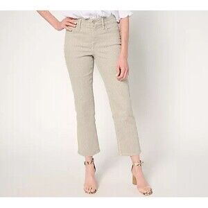 NYDJ Ellison Tall Jeans Womens 6T Beige Lodge Stripe High Rise Straight Ankle